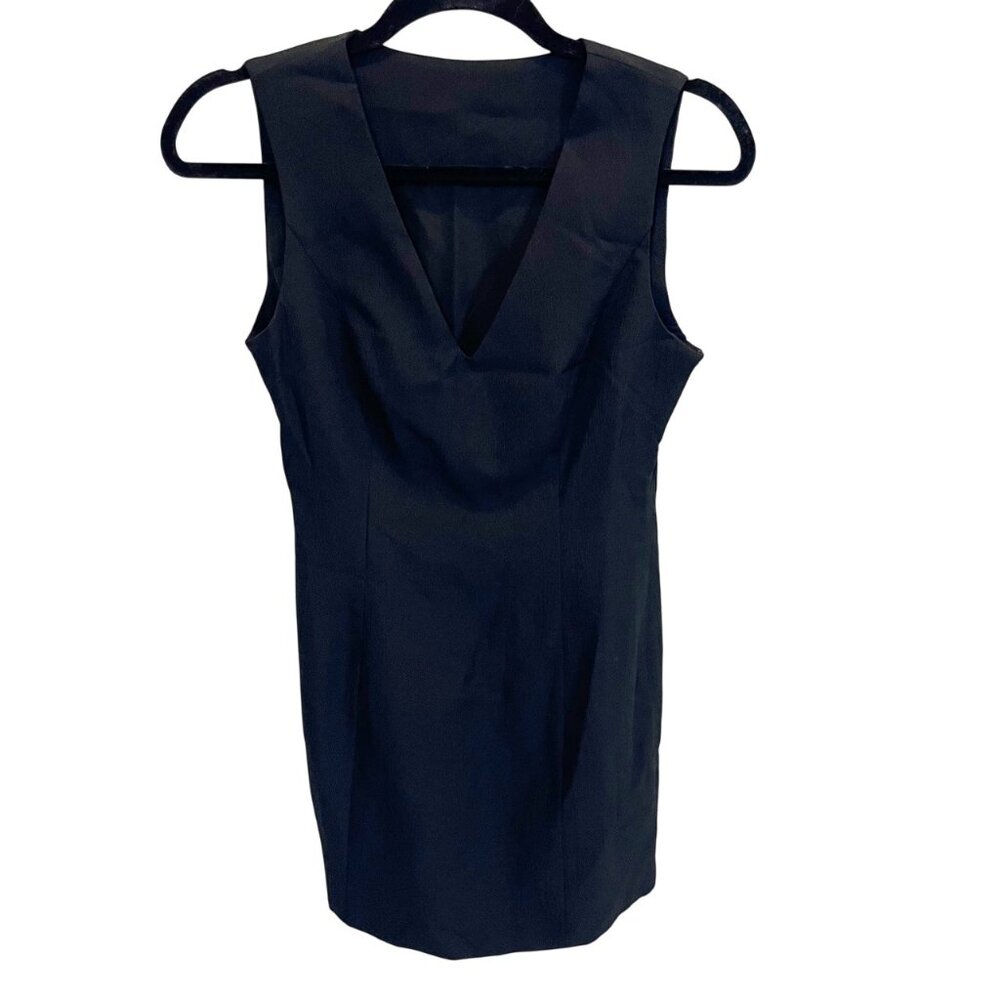 NEW Commense Black Textured V-neck Sheath Dress Linen Mini Minimalist - Size XS